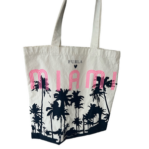 Furla Miami Tote in White With Pink and Navy Palm Trees Design